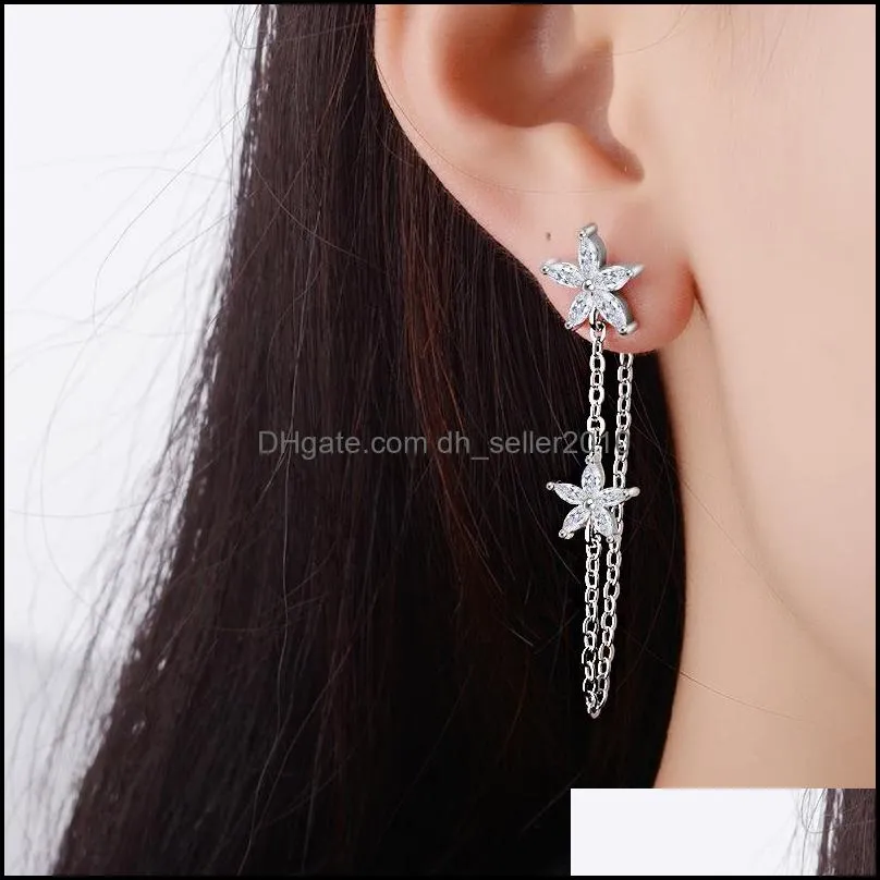 Clear Crystal Star Flower Tassels Earring For Women Fashion silver jewelry Brincos Bijoux 3782 Q2