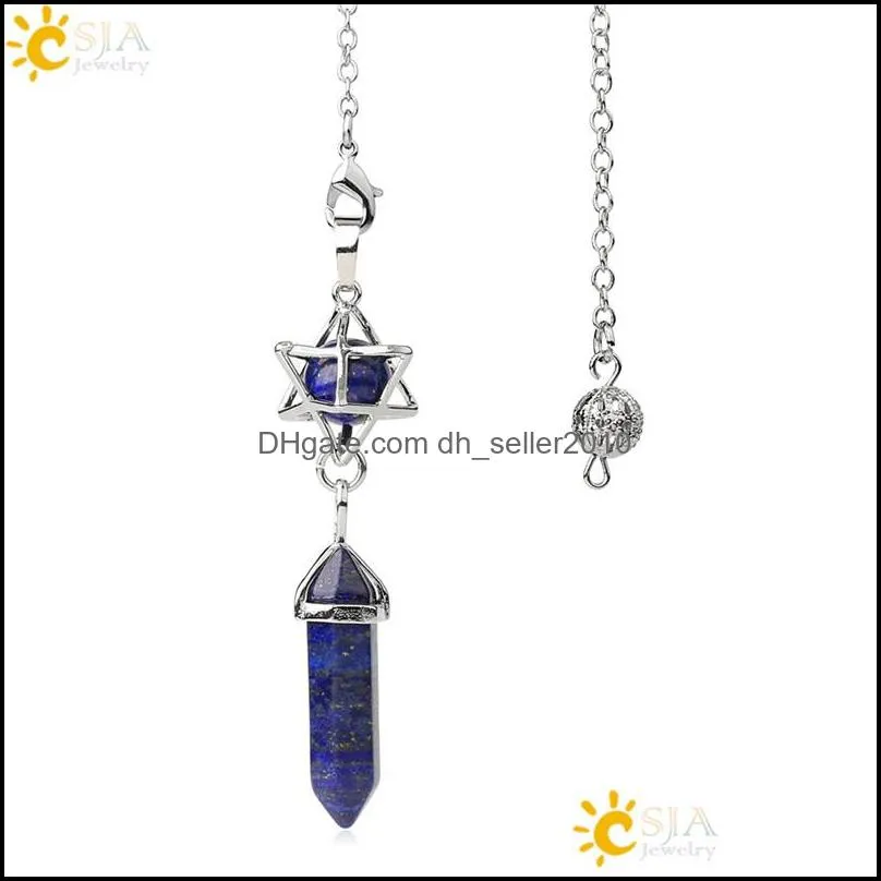 Natural Stone Pendulum for Dowsing Divination Hexagonal Prism Healing Crystal Merkaba Energy Shuttle Spiritual Pendulo