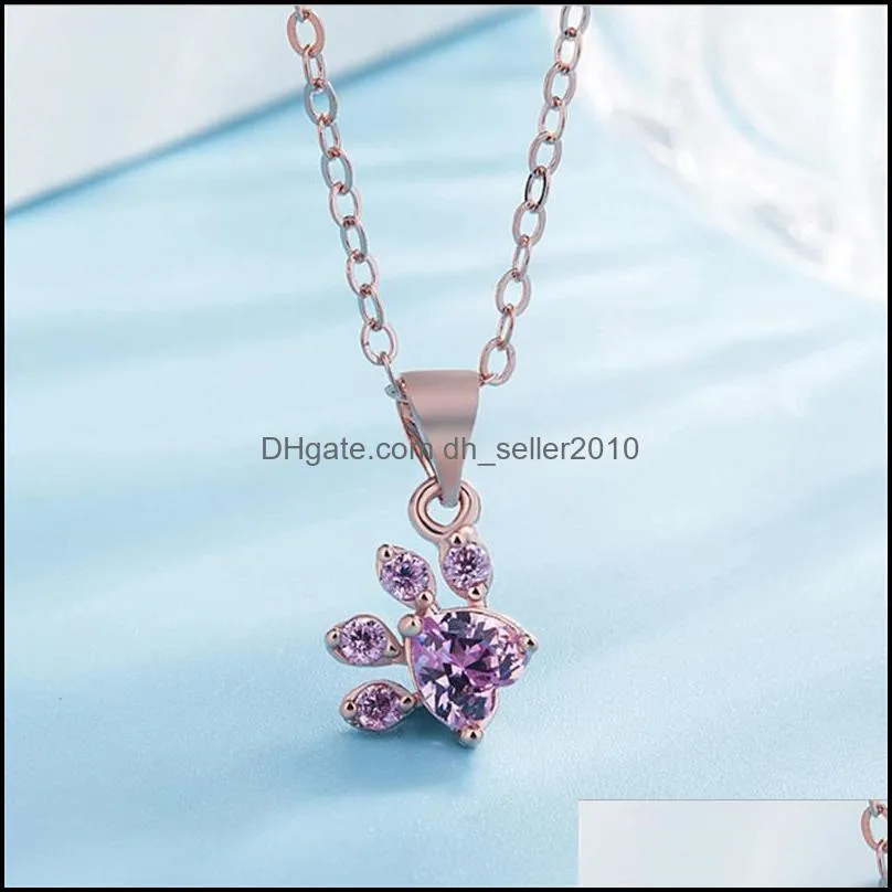 Fashion Necklaces 2018 Fine Jewelry CZ Crystal Rose Gold Chain Choker Animal Paw Cat Pendant Necklace Collier Birthday Gift 1723 Q2