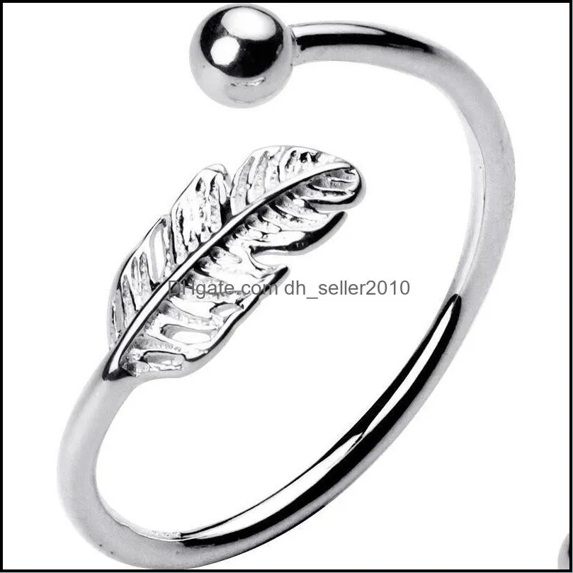 Lady Feather Openings Ring Jewelry Men Women Fashion Plated Silver Finger Rings Personality