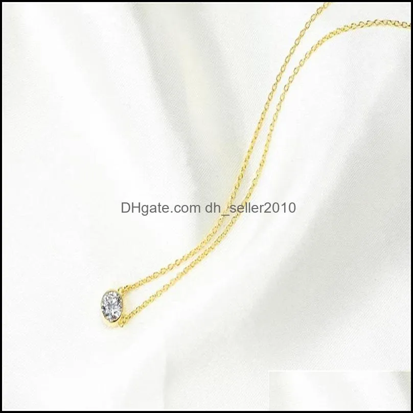 latest single stone necklace fine delicate box chain 925 sterling silver bezel 5mm Sparking cubic zirconia simple jewelry 24 Q2