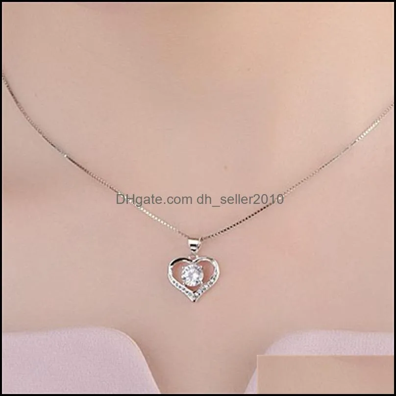 Original 100% 925 Sterling Silver Jewelry 6mm CZ Diamant Heart Pendant Necklace For Valentine`s Day Gift of Love