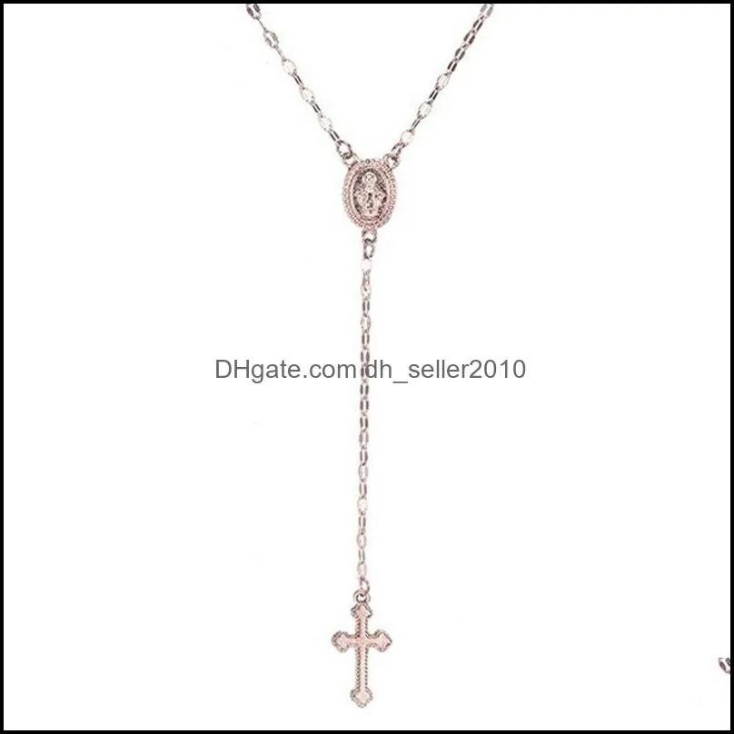 cross rosary necklace for women virgin mary virgin religious jesus crucifix pendant silver rose gold chains fashion jewelry
