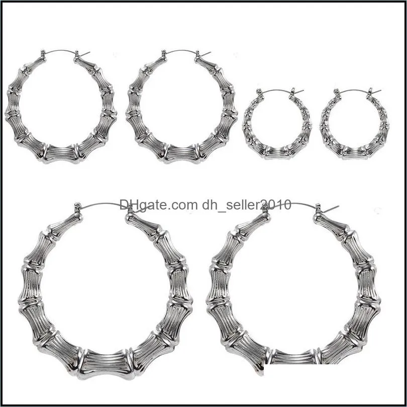 Sliver/Gold Color Big Bamboo Circle Hoop Earrings For Women Hip Hop Large Celebr N58F 260 T2