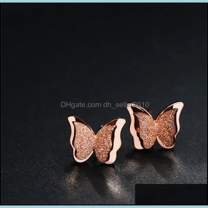 Double Deck Butterfly Ear Studs Women Anti Allergy Titanium Steel Plated Gold Earrings Lady Fashion Accessories 5zm J2