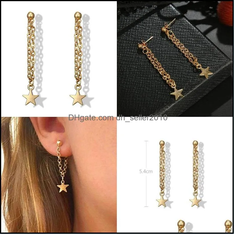 Dangle Tassel Star Earrings Gold Color Chain Angle Long Earrings Statement Ear For Wedding Women Elgant Girls Wholesale Jewelry Gifts 120