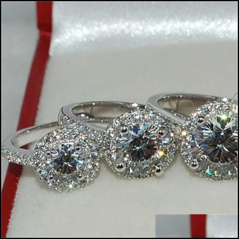 Genuine Women Jewelry ring 2ct Simulated diamond Cz 925 Sterling Silver Engagement wedding Band ring for Gift 19 R2
