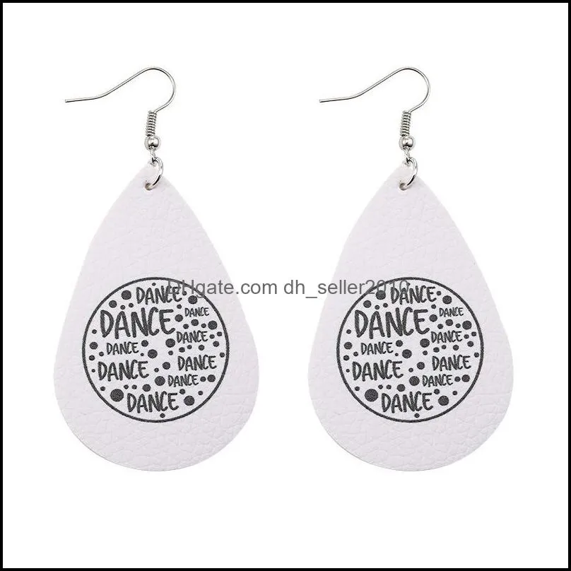 Charm Design PU Leather Earrings Ballet Friendship MUM Love Printed round Teardrop Dangle Earring for Women Girl Party Jewelry Gift