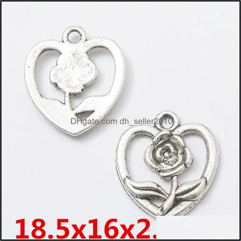 92pcs Charms heart flower 18*16mm Antique Making pendant fit,Vintage Tibetan Silver,DIY Handmade Jewelry 395 T2