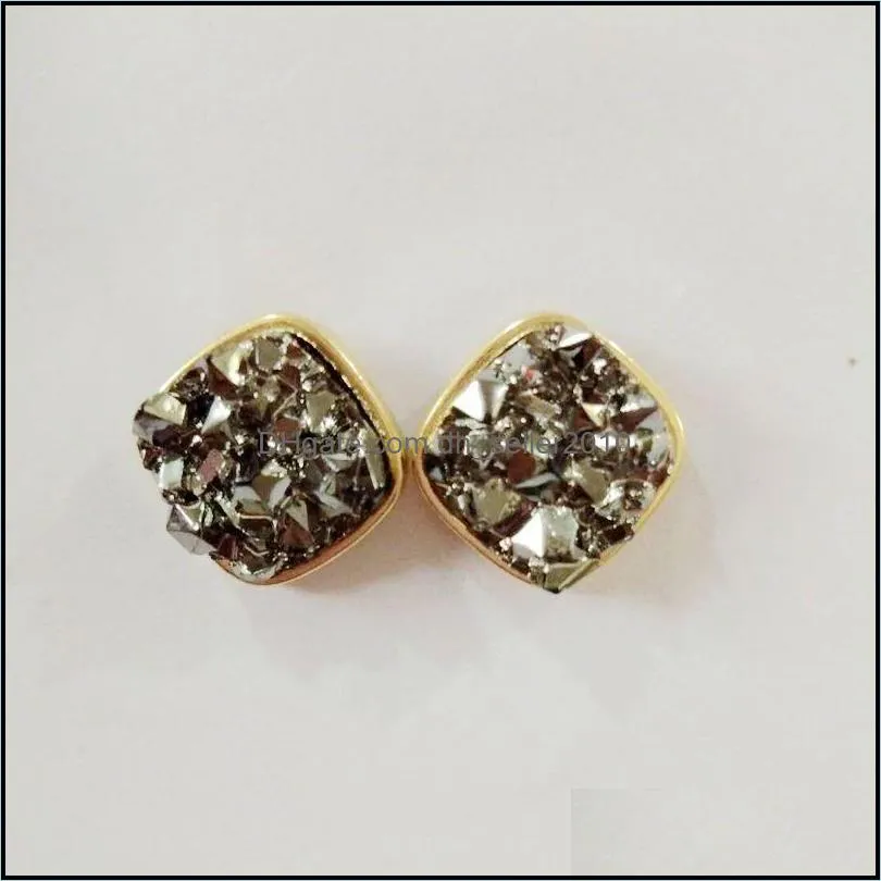 Fashion Drusy Druzy Earrings Gold Plated Popular Square Water Drop Gemstone Stone Stud Earrings for Women 1327 Q2