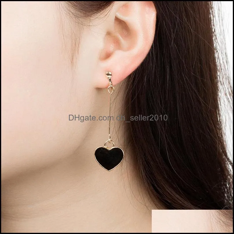 Clip-on Screw Back New Fashion Simple Peach Heart Black Earrings Without Piercing For Girls Cute Ear Clip 132 M2