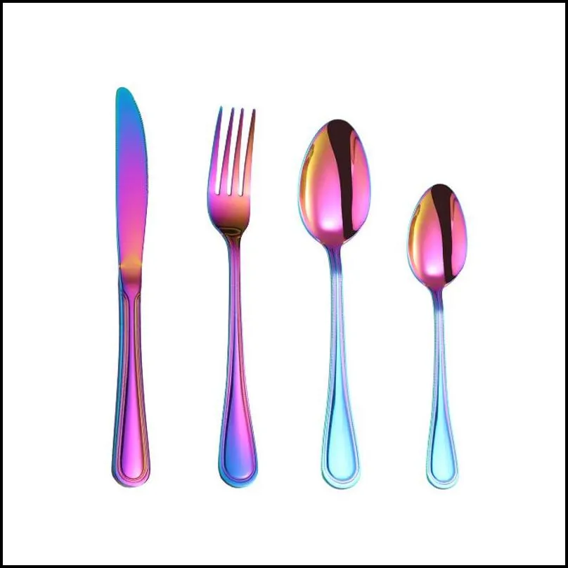 stainless steel flatware set titanium plated western steak knife fork spoon set colorful household tableware manufacturer wholesale