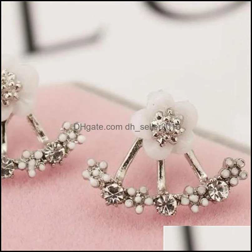 Anti allergic Pure jewelry s925 Sterling silver daisy flower front and back two sided stud earrings Ear nail Korean
