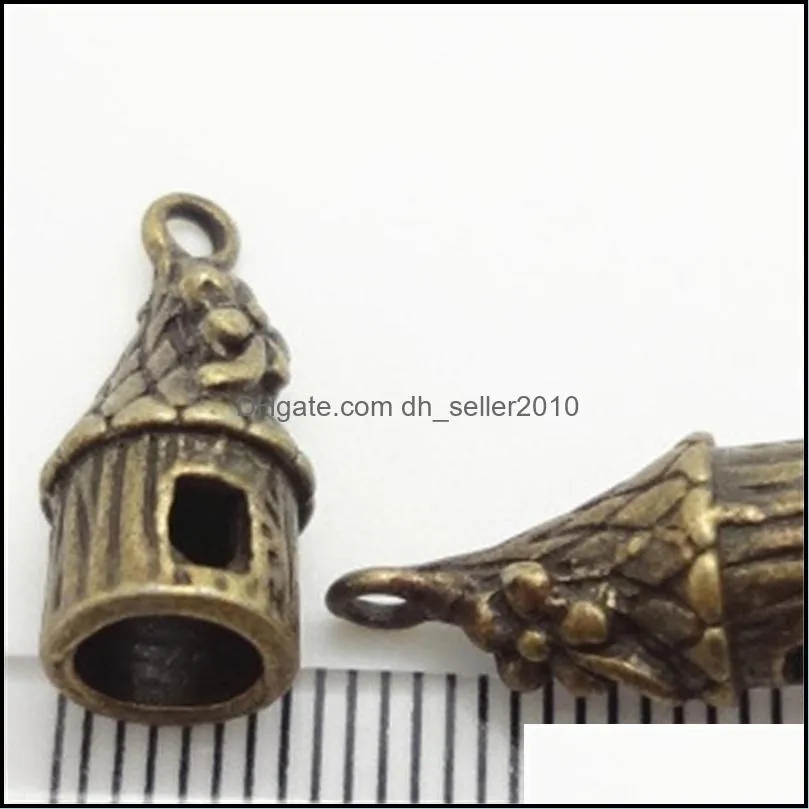 52pcs Antique Silver Bronze Plated flower house cabin Charms Pendant DIY Necklace Bracelet Bangle Findings 18*7*7mm 2059 Q2