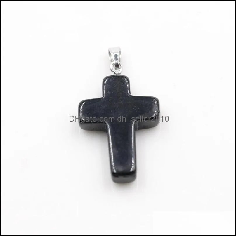 New Fashion mixed colors Jewelry natural stone handmade cross pendant Charms For Necklace Pendants 292 W2