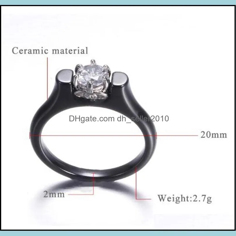 6MM Crystal Ceramic Ring Woman Cubic Zirconia Stone Black/White Color Women Jewelry Engagement Wedding Rings Gifts For Women 1686 V2