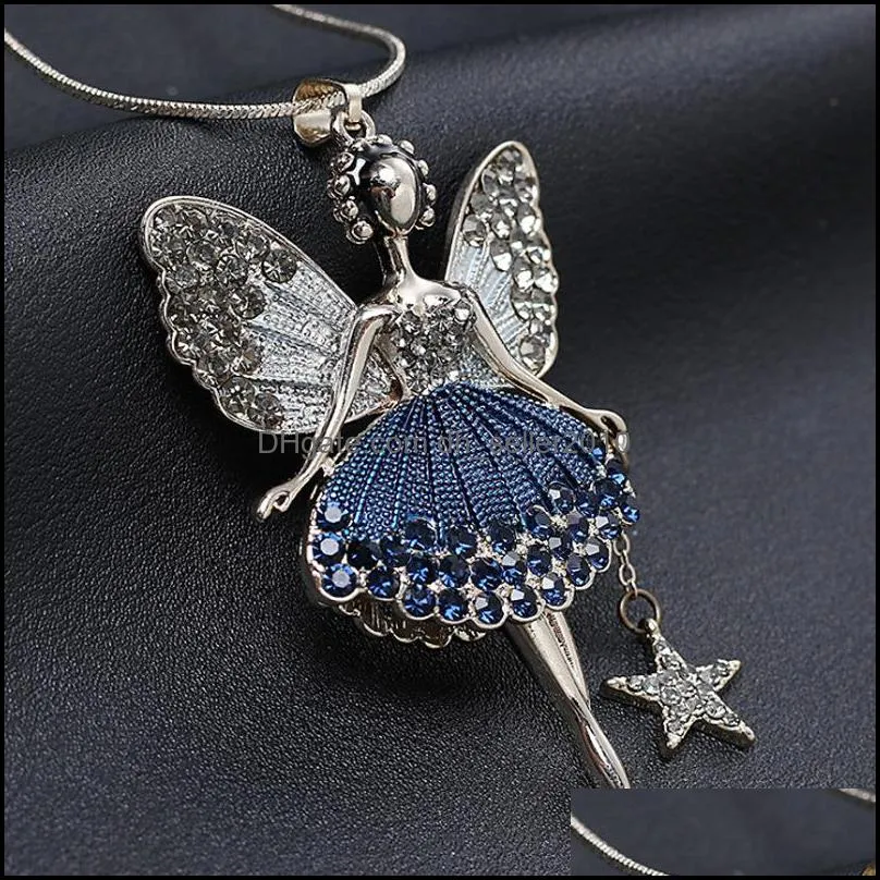 statement neclaces sweater chain pendant enamel jewelry maxi neclace alloy enamel dance girl fairy angel necklace 10 n2