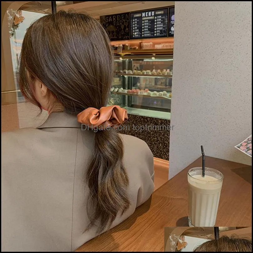 temperament elegant pu leather scrunchies women girls elastic hair rubber bands accessories rope headdress 20pcs