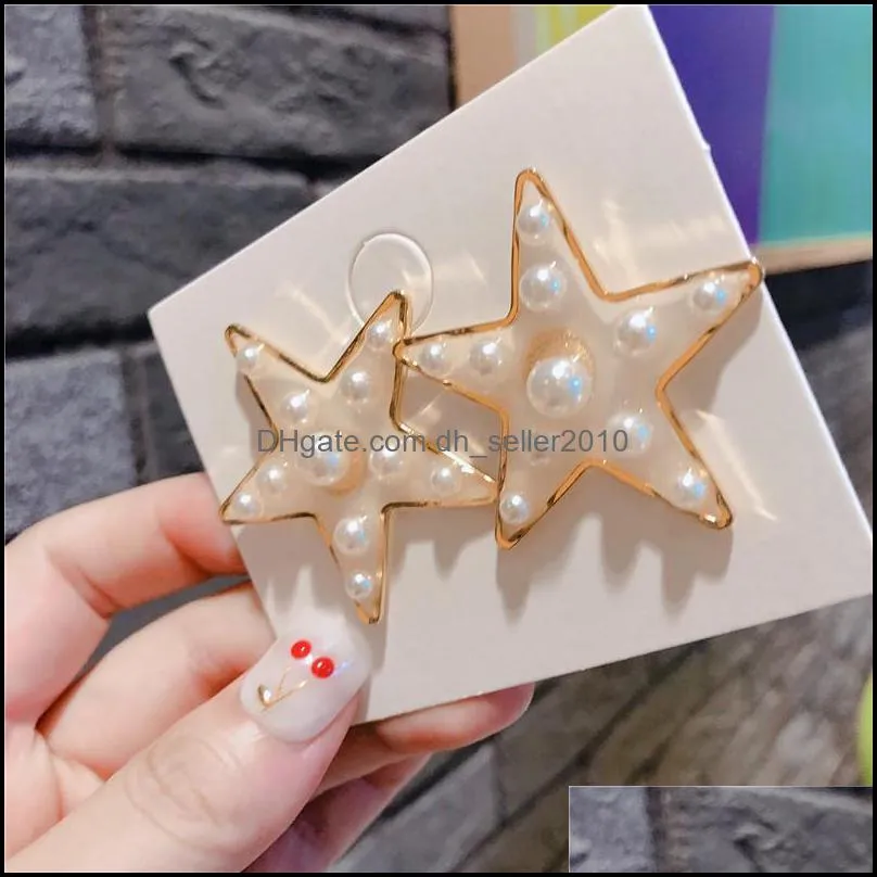 Personality Ear Studs Love Heart Shaped Five Pointed Star Metal Pearl Set Fashion Korean Jewelry Women Earrings Christmas 4xy K2B