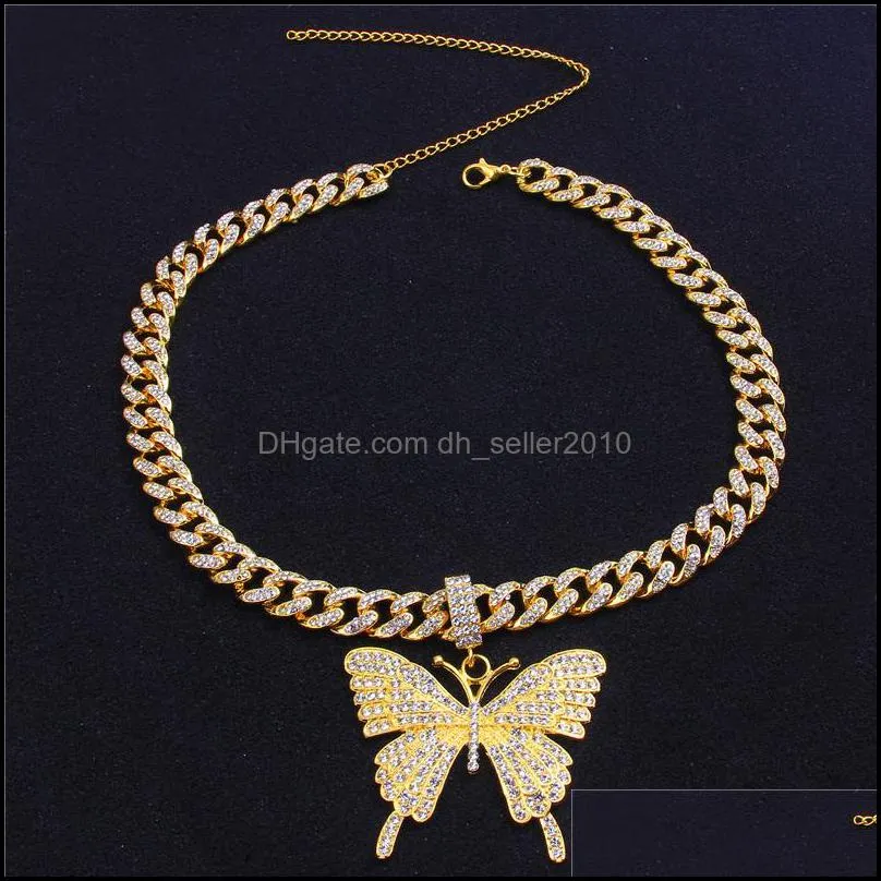 Stonefans Luxury Cuban Link Chain Choker Necklace Butterfly Pendant for Women Hip Hop Iced Out Rhinestone Necklace Jewelry 169 R2