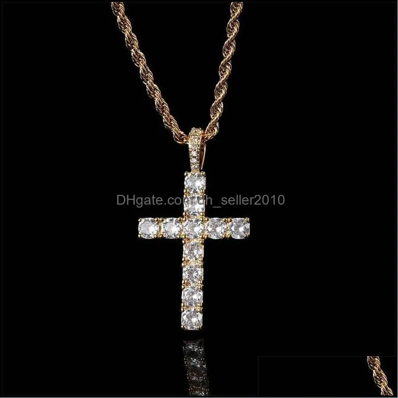 Iced Out Zircon Cross Pendants With 4mm Tennis Chain Necklaces Set Men`s Hip hop Jewelry Gold Silver CZ Pendant Necklace Set 97 U2