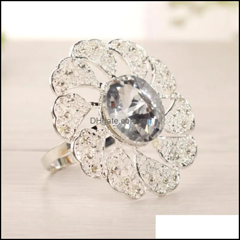 multi styles rhinestone napkin buckle table decorations rings serviette holder circle wedding hotel gem stone ring