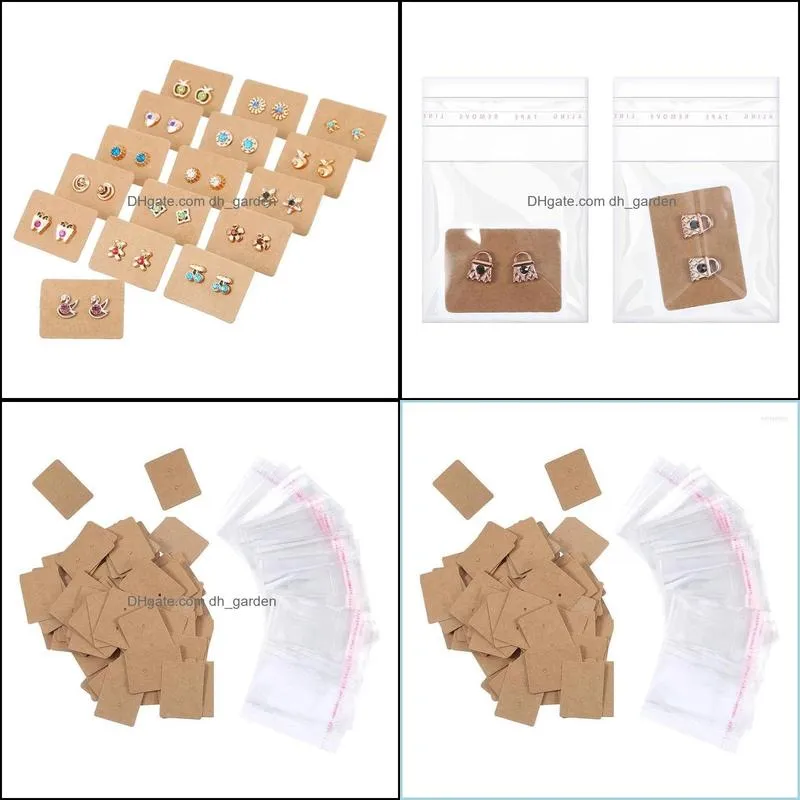 Jewelry Pouches Bags 200 Pack Kraft Paper Earring Display Card Stud Cards Tags With Self-Adhesive Bag Brit22