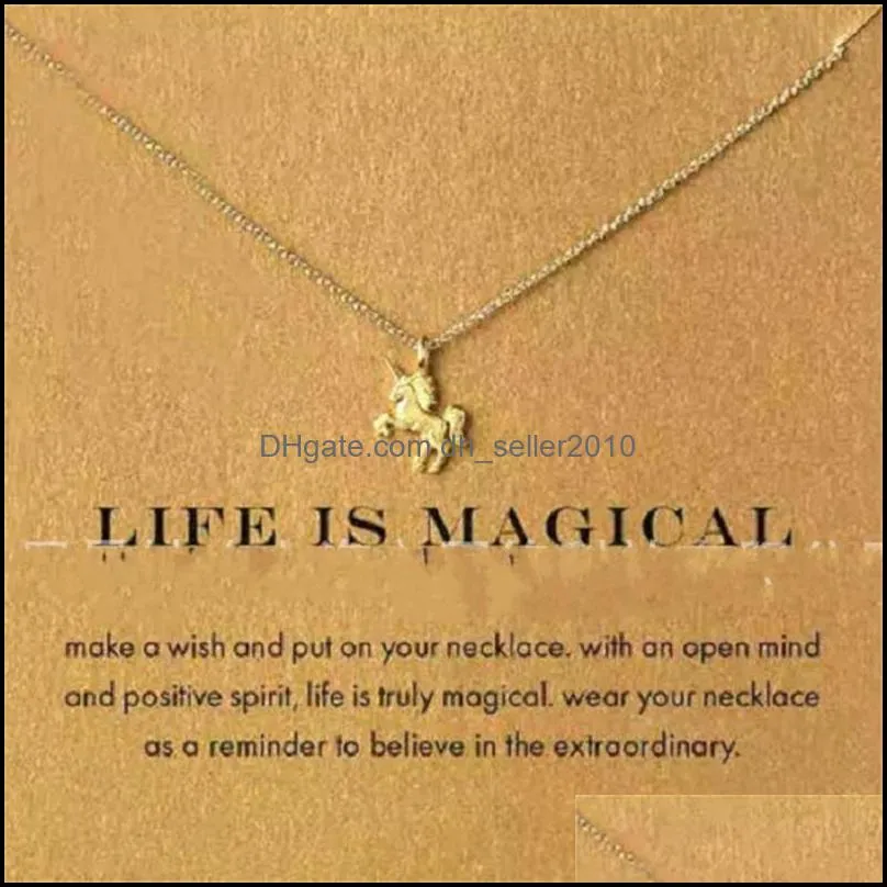 Necklaces With card Gold Elephant Heart Key Clover Horseshoe Triangle Charm Pendant Necklace women Fashion Jewelry Gift