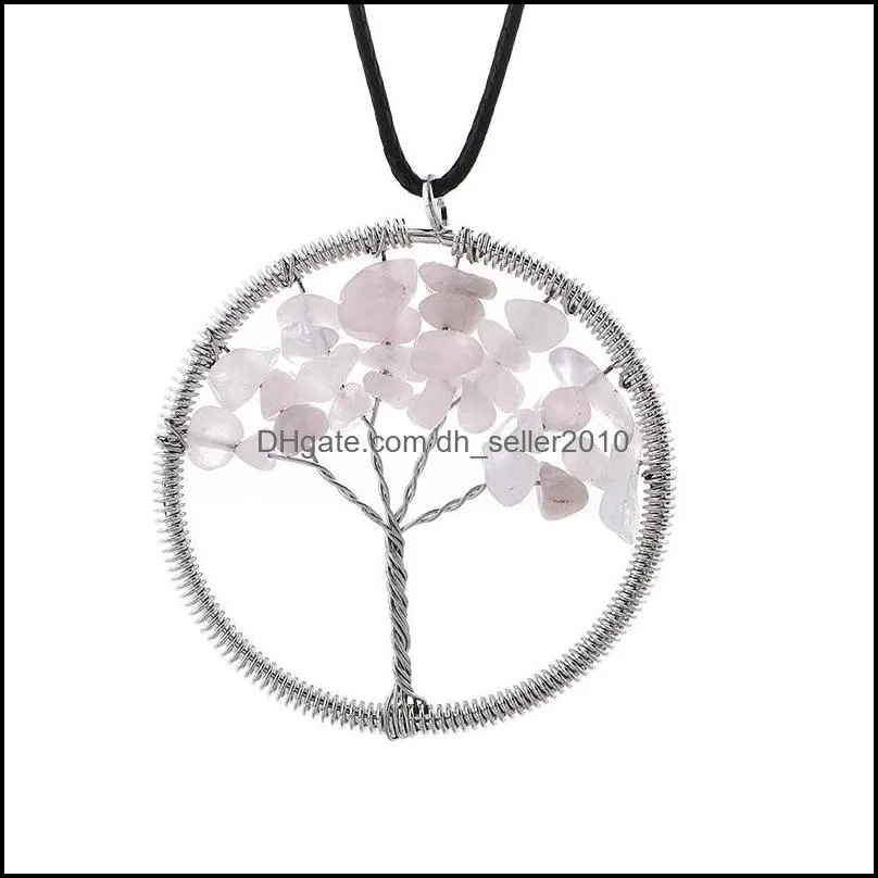 12Pcs/Set Tree of Life Necklace Natural Healing Tree of Life Pendant Amethyst Rose Crystal Necklace Gemstone Chakra Jewelry 28 Q2