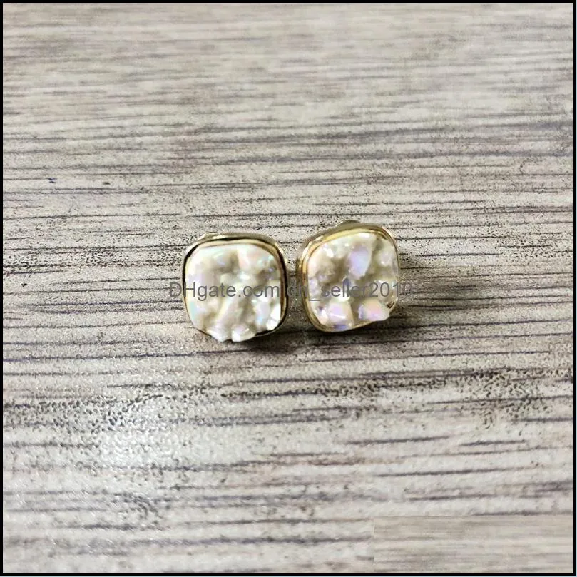 Fashion Drusy Druzy Earrings Gold Plated Popular Square Water Drop Gemstone Stone Stud Earrings for Women 1327 Q2