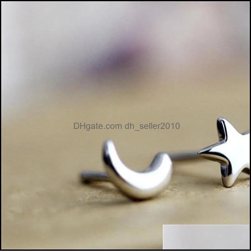 New Fashion Jewelry Moon And Stars Charm Earrings Moonlight Express Design Silver Plated Stud Wholesale nickel free earrings 225 R2