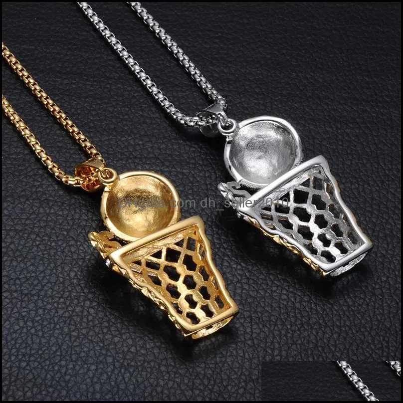 HIP Hop Iced Out Full Rhinestone Basketball Pendant Necklaces Gold&Silver Stainless Steel Sports Necklace for Mens Fashion Jewelry 719