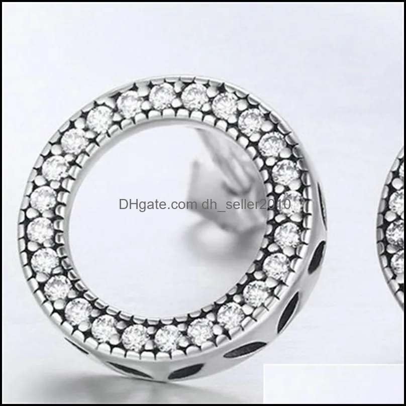 Genuine 925 Sterling Silver Luminous Round Circle Stud Earrings for Women Jewelry Gift
