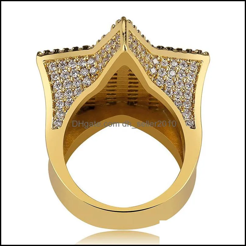 18K Gold & White Gold Mens Luxury Bling Cubic Zirconia Pentagram Ring Band Iced Out Rapper Jewelry Gifts for Boyfriend 1051 Q2