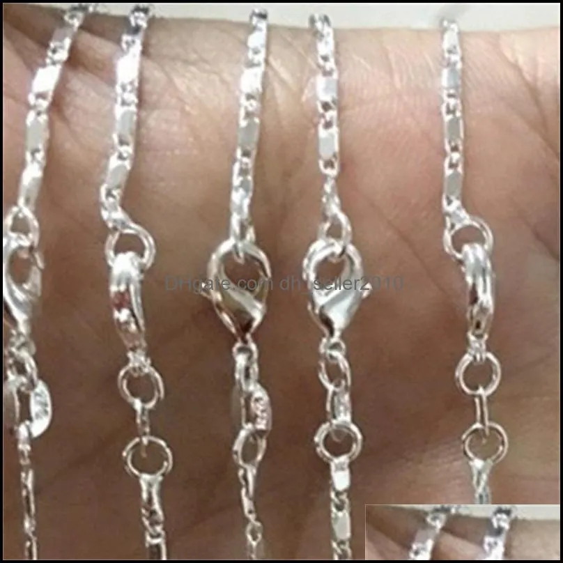 10pcs plated Silver Tile Necklace Chains 2MM Women Link Necklace 16-30inch