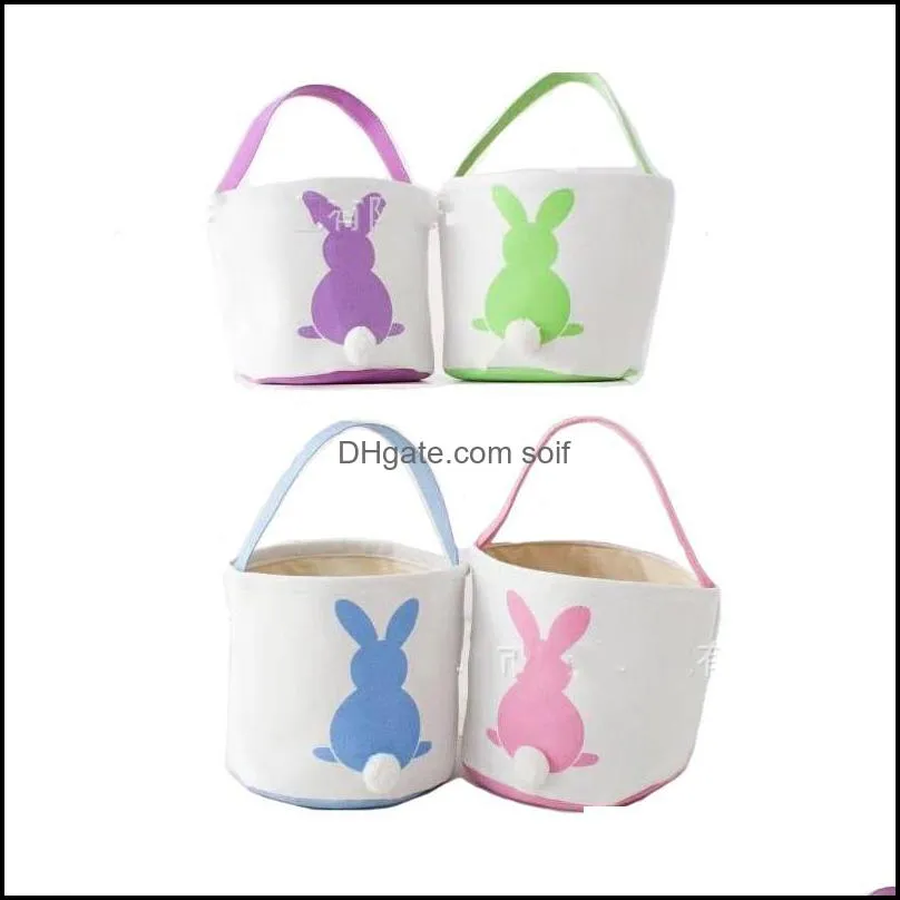 Easter Rabbit Basket Easter Bunny Bags Rabbit Printed Canvas Tote Bag Egg Candies Baskets 4 Colors 269 G2