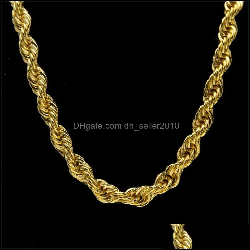 Fashion 8MM 10MM Hip Hop Rope Chain Necklace 18K Gold Plated Chain Necklace 24 Inch for Men 284 W2