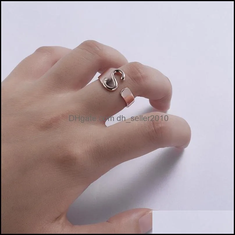 Rinhoo New Adjustable Open Chunky A to Z Letter Rings Meaningful Initial Rings Jewelry Gift For Women 692 T2