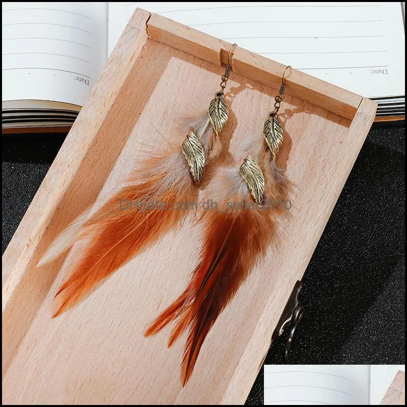 Feather Earrings Exaggeration Retro Ethnic Tassels Originality Leaves Fairy Jewelry Vintage Woman Dangle Ear Pendants Accesories 2 39dx