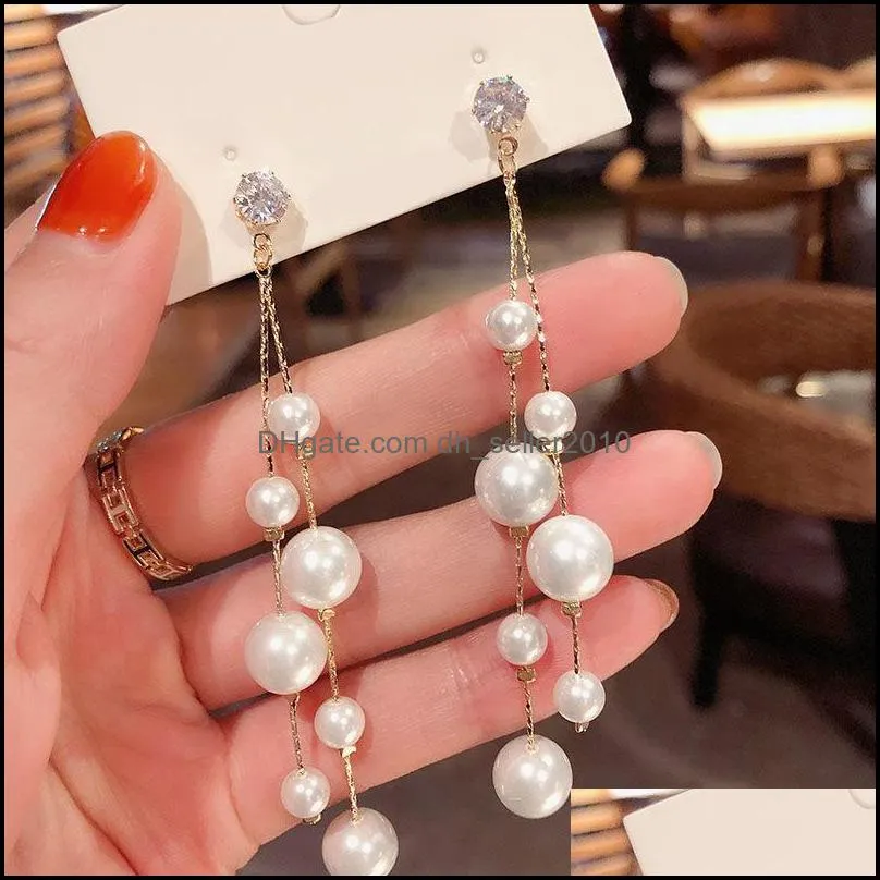 Artificial Pearl Earrings Inlaid Rhinestone Big Small Bead Silver Needle Drop Earring Women Bridal Jewelry Eardrop Copper Fashion 5cy