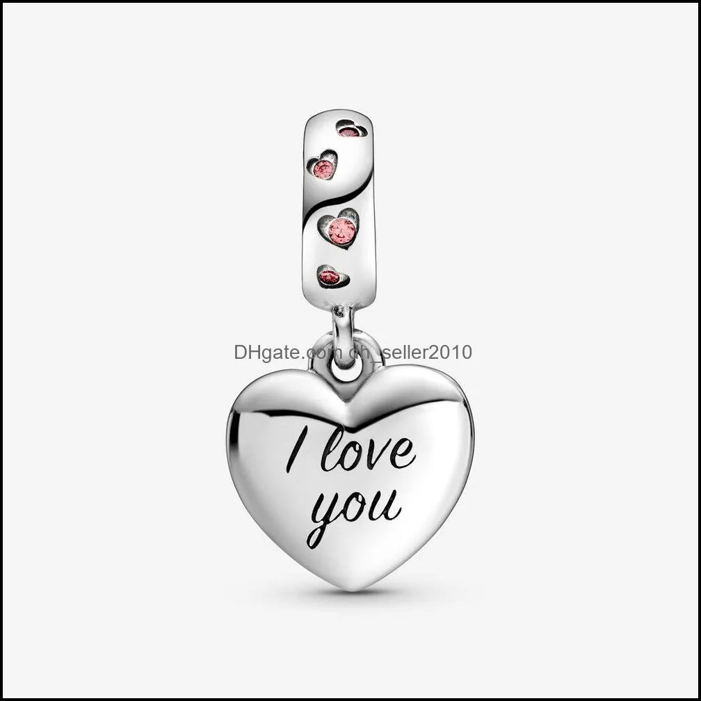 100% 925 Sterling Silver Mom Script Heart Dangle Charm Fit Original European Charm Bracelet Fashion Jewelry Accessories