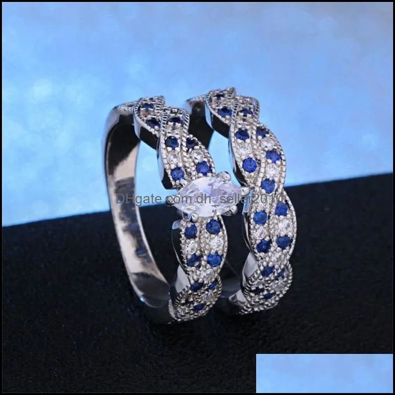 Luxury 2pcs/set Classic Marquise Cut Silver Plated Diamond CZ Engagement wedding Ring Set Jewelry Size 6-12