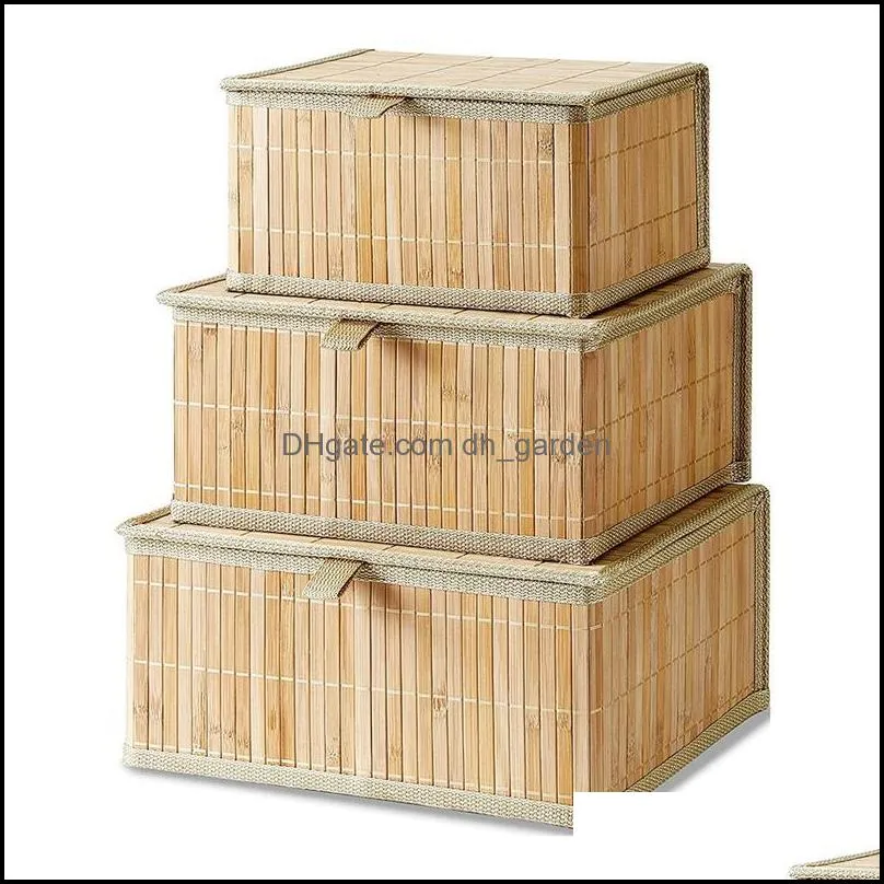Jewelry Pouches Bags 3 Storage Baskets With Lids-Bamboo Decorative Boxes For Organization-Wicker Lid Basket Woven Cloth Lining Brit22