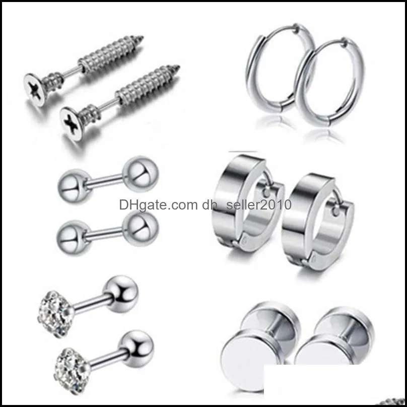 12Pcs/set Stainless Steel Ear Studs Unisex Screw Barbell Piercing Earrings Ear Ring for Women Men Jewelry Decoration 1973 Q2