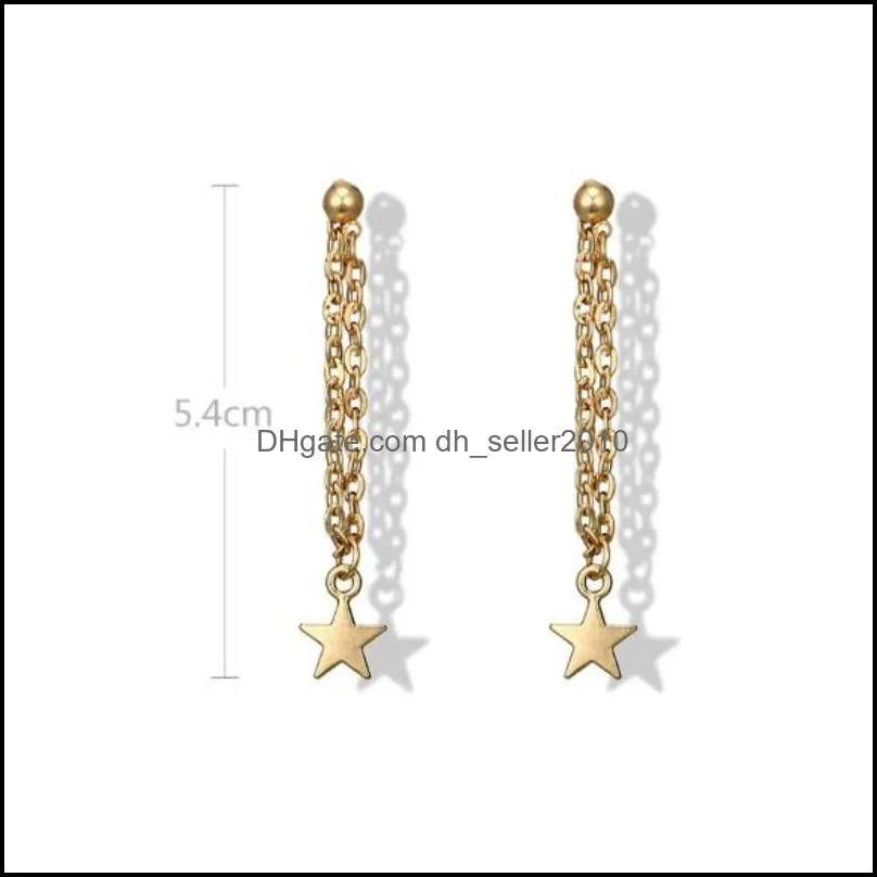 Dangle Tassel Star Earrings Gold Color Chain Angle Long Earrings Statement Ear For Wedding Women Elgant Girls Wholesale Jewelry Gifts 120