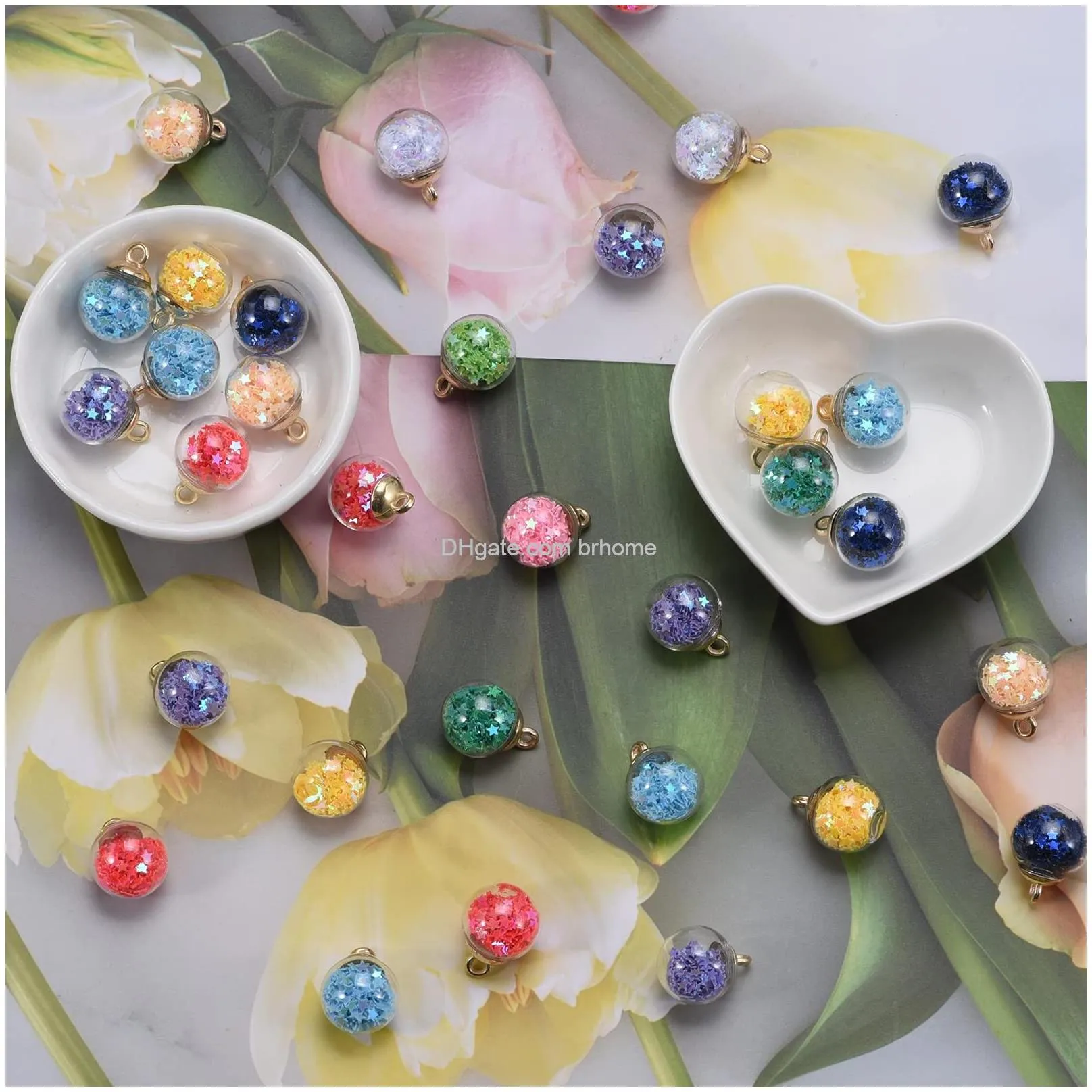 colorful mixed glass ball with stone tiny shiny rhinestone beads pendant craft accessory diy necklace bracelet earring craft jewelry making supply 16mm a400