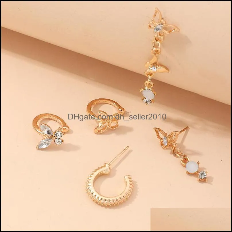 Resin Rhinestone Women Earring Jewelry Butterfly Pattern Fashion Dangle Eardrop Ear Studs Ear Cuff Clip Earrings Suit 4nz J2B