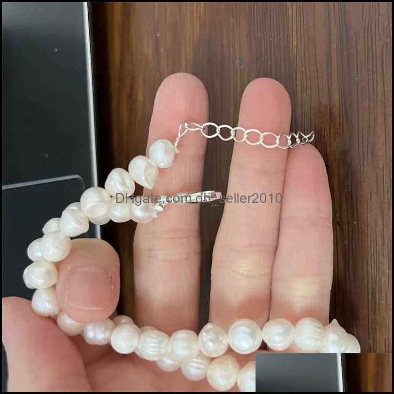 Natural Pearl Necklaces White plated Silver Chain Woman Engagement Wedding Jewelry 748 Z2