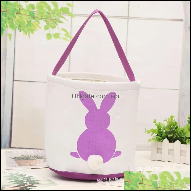 Easter Rabbit Basket Easter Bunny Bags Rabbit Printed Canvas Tote Bag Egg Candies Baskets 4 Colors 269 G2