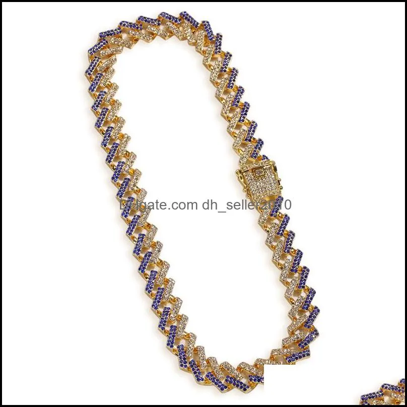 15mm 6 Colors personalized Gold Silver Hip Hop Bling Diamond Cuban Chain Necklace for Men  Rapper Bijoux Mens Chains Jewelry 351